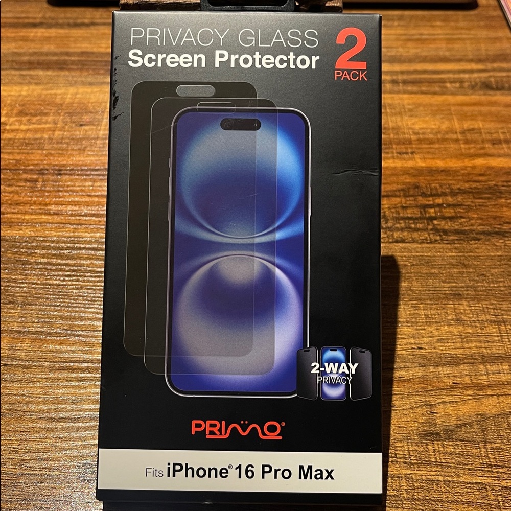 PRIMO Privacy Glass Screen Protector for iPhone 16 Pro Max - Black (2 Pack)